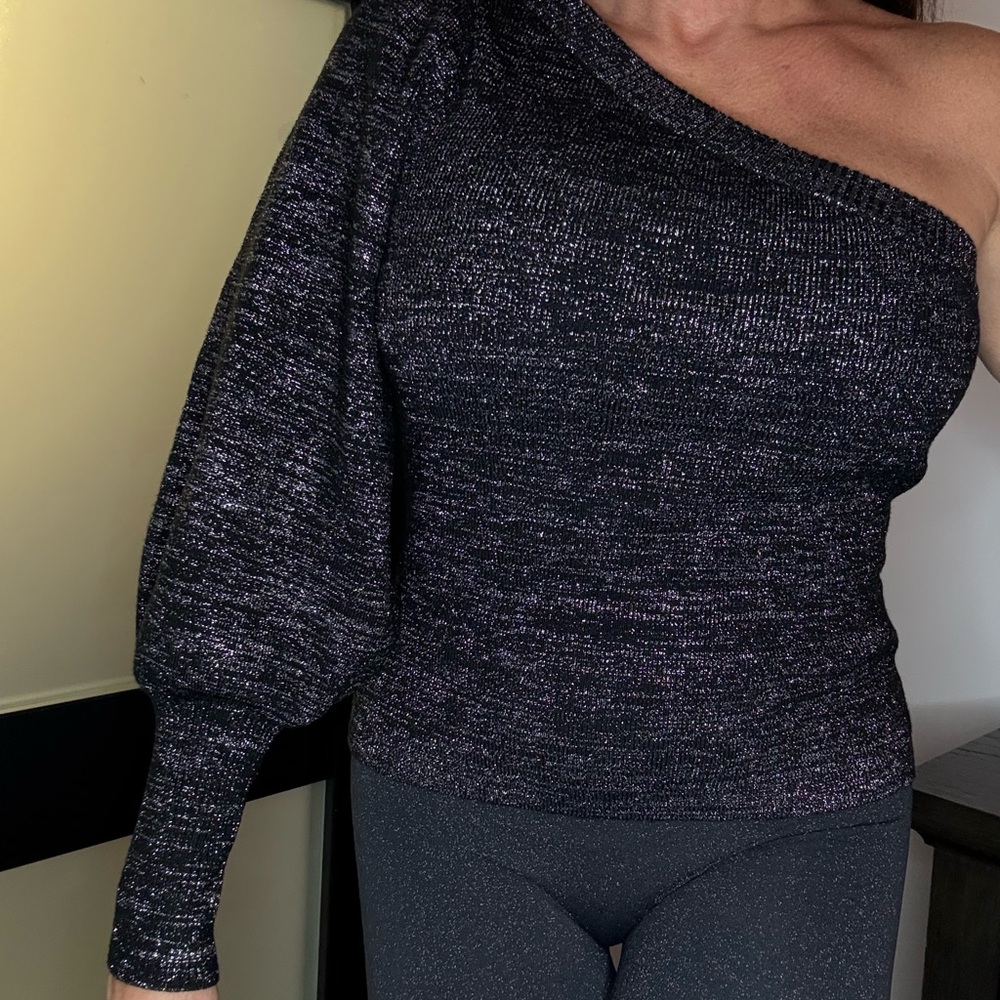 7 For All Mankind Black Off-the-Shoulder Sweater